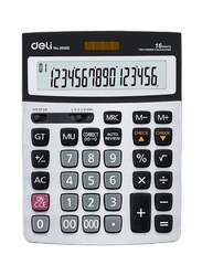 Deli 16-Digits Dual Power Metal Calculator 112 Steps Check, Black/Grey