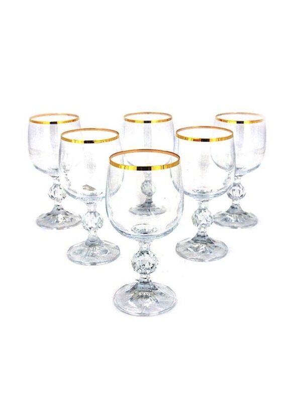 

Bohemia 190ml 6-Piece Claudia Gold Plated Wine Glass, 40149/20746, Clear/Gold