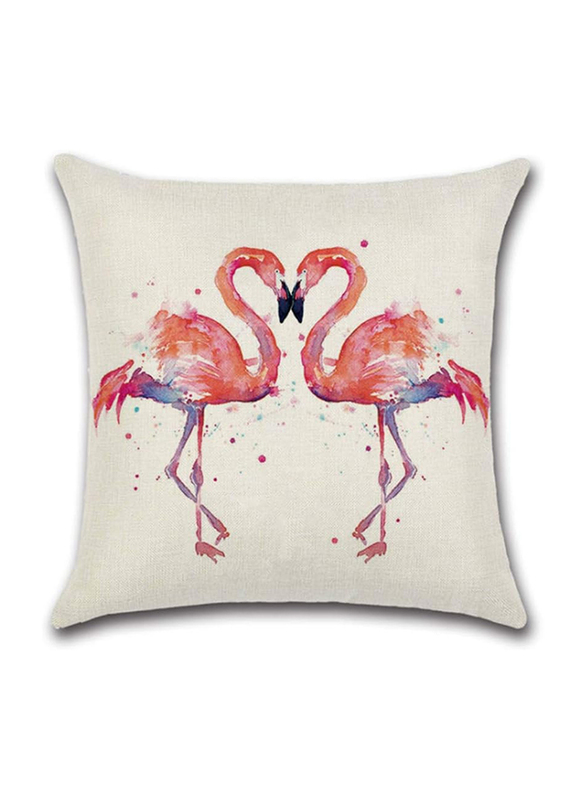 ACEIR 45 x 45cm Flamingo Pair Printed Cotton Blend Cushion Cover, Multicolour
