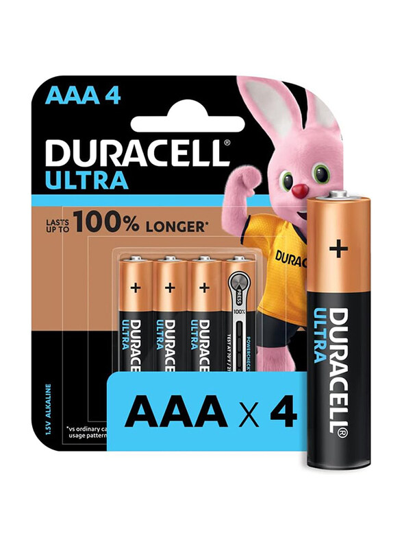 

Duracell Ultra AAA Alkaline Long Lasting Ultra Power Batteries, 4 Piece, Black/Brown