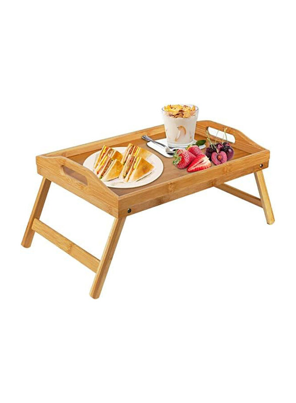 

Rahalife Multipurpose Adjustable Bamboo Bed Tray Table with Folding Legs, Brown