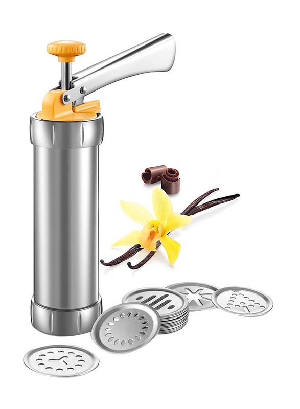 Tescoma Metal Biscuit Maker & Cake Decorator, Silver/Yellow