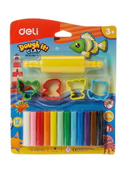 Deli 12 Piece Dough Clay Plasticine with 4 Different Patterns, Multicolor