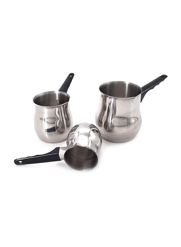 Kitchen Souq 3-Piece Milk Pot Set, Silver