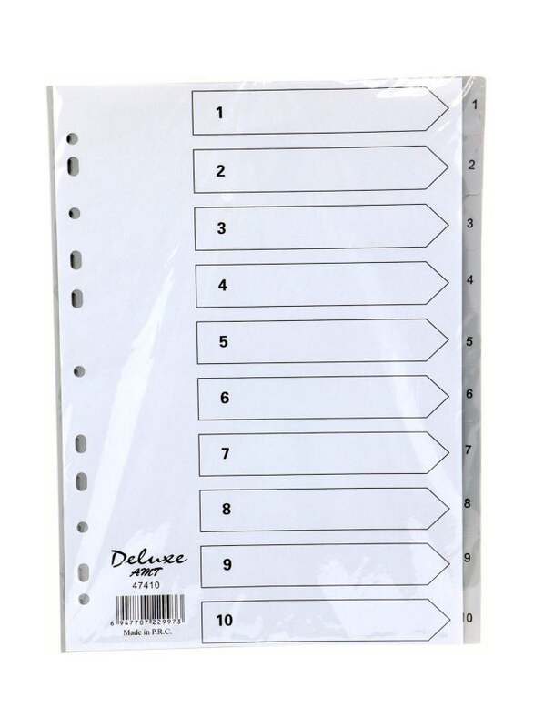 Deluxe PVC Index Paper Divider, 1-10 Tab, A4 Size, 10-Piece, 47410, Grey