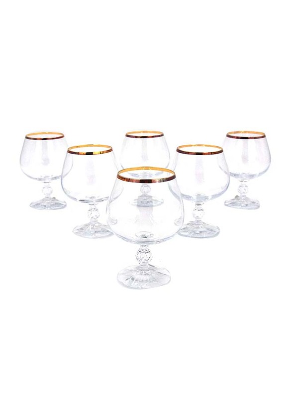 Bohemia 250ml 6-Piece Claudia Gold Plated Brandy Glass, 20746, Clear/Gold