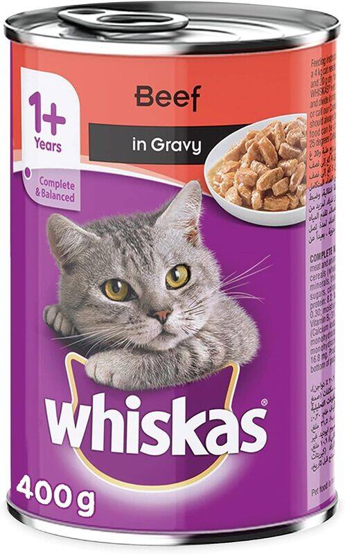 

Whiskas Beef in Gravy Can, Wet Cat Food, for 1+ Years Adult Cats, Ingredients Enriched with Proteins, Vitamins & Nutrients, for a Complete & Balanced