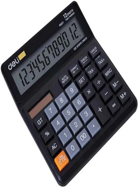 Deli Calculator 12 Digits with Tax Metal, Black