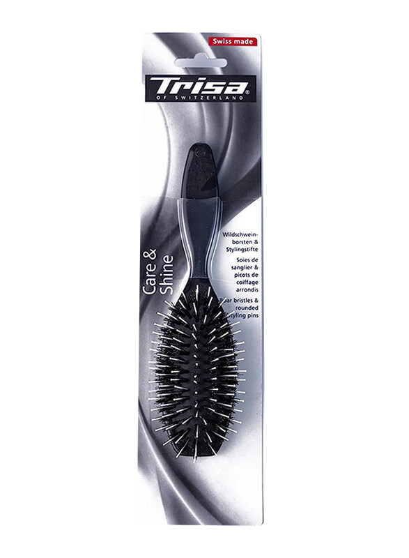 

Trisa Basis Small Rubber Cushion Pure Bristles & Styling Pins Hair Brush for All Hair Types, 1 Piece