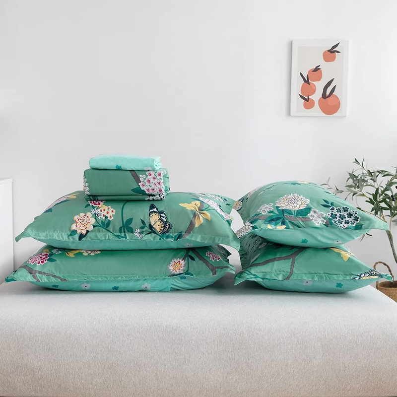 Aceir 6-Piece Microfibre Floral Duvet Cover Set, 1 Duvet Cover + 1 Flat Sheet + 4 Pillow Cover, Double, Multicolour