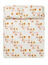 Aceir 3-Piece 180 TC Premium Collection Printed Cotton Bedsheet Set, 1 Bedsheet + 2 Pillow Cases, Queen, Orange/White