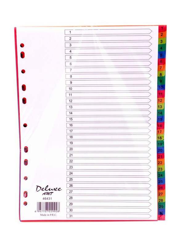 Deluxe PVC Colour Divider with Number, 1-31 Tab, 10-Piece, 46431, Multicolour