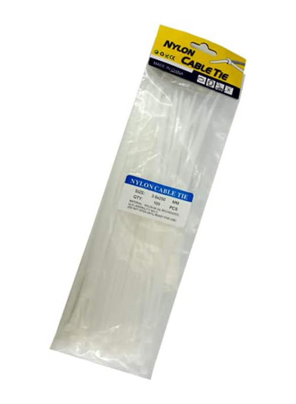 Rahalife Nylon Cable Ties, 250mm, 100-Piece, White