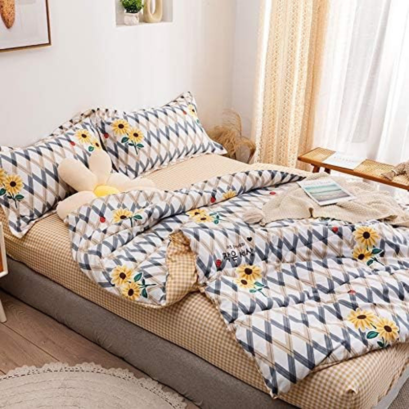 Aceir 4-Piece Microfiber Comforter Set, 1 Comforter + 1 Fitted Sheet + 2 Large Pillowcase, King, 220 x 240 cm, Multicolour