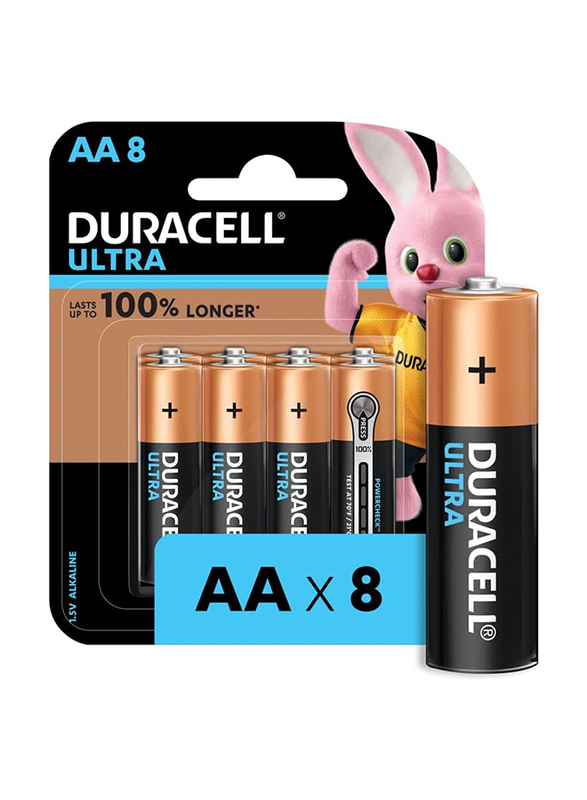 

Duracell Ultra AA Alkaline Batteries, LR6/MN1500 , 8 Piece, Black/Brown