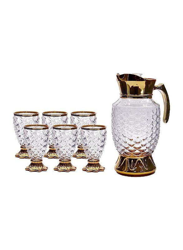 

Fineccg 7-Piece Glass & Jug Set, Transparent/Gold