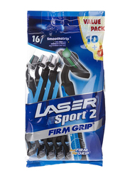 Laser Sport 2 Firm Grip Twin Blade Disposable Shaving Razor for Men, 16 Pieces