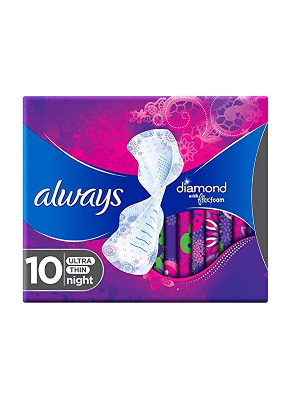 

Always Diamond Flex Foam Sanitary Pads with Wings, Large, 10 Pieces