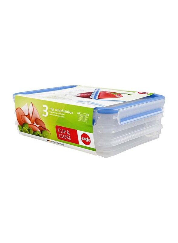 

Emsa 3-Piece Clip & Close Stacking Food Container Set, 1L, Transparent/Blue