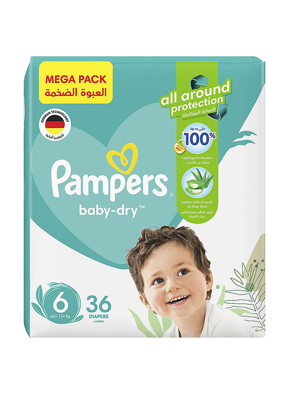 

Pampers Baby-Dry Diapers with Aloe Vera Lotion & Leakage Protection, Size 6, 13+ kg, 36 Count