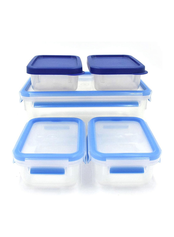 Emsa Gesunde Frische Clip & Close Food Container Set, 5 Pieces, Blue/Transparent