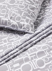 Aceir 2-Piece 180 TC Premium Collection Cotton Alphabet Printed Bedsheet Set, 1 Bedsheet + 1 Pillow Case, Single, Grey/White