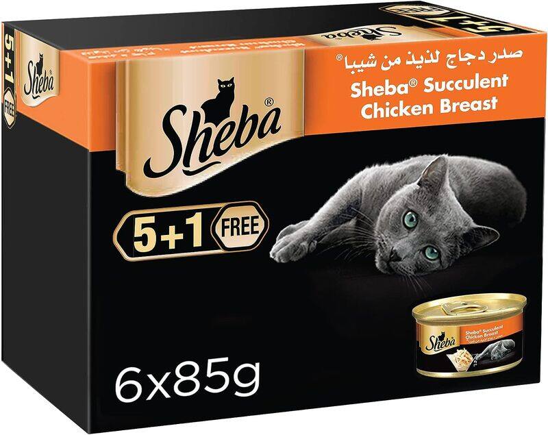 

Sheba Succulent Chicken Breast Cat Food, 5 & 1 Pack, 6 Cans x 85g