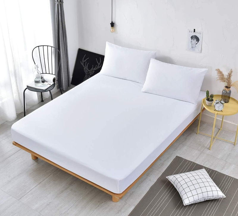 Aceir 3-Piece 180 TC Premium Collection Solid Print Cotton Flat Bedsheet Set, 1 Bedsheet + 2 Pillow Cases, Queen, White