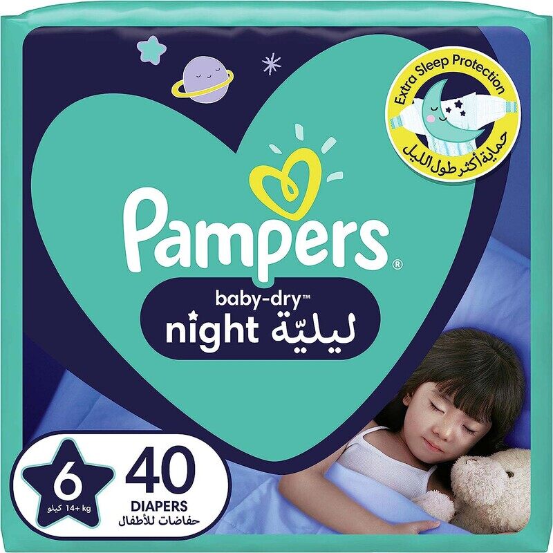 

Pampers Baby-Dry Extra Sleep Protection Night Diapers, Size 6, 14+ kg, 40 Count