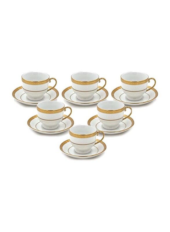 

L.T.R 12 Piece Tea Cup & Saucer Set, White/Gold