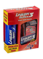 Laser Reflex 3 Three Blade Disposable Shaving Razor and Sport Shaving Foam, 200ml + 4 Razors, 2 Pieces