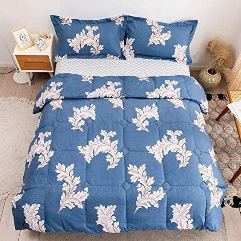 Aceir 4-Piece Comforter Set, 1 Comforter +1 Fitted Sheet + 2 Large Pillowcase, Queen, 210x230 cm, Blue