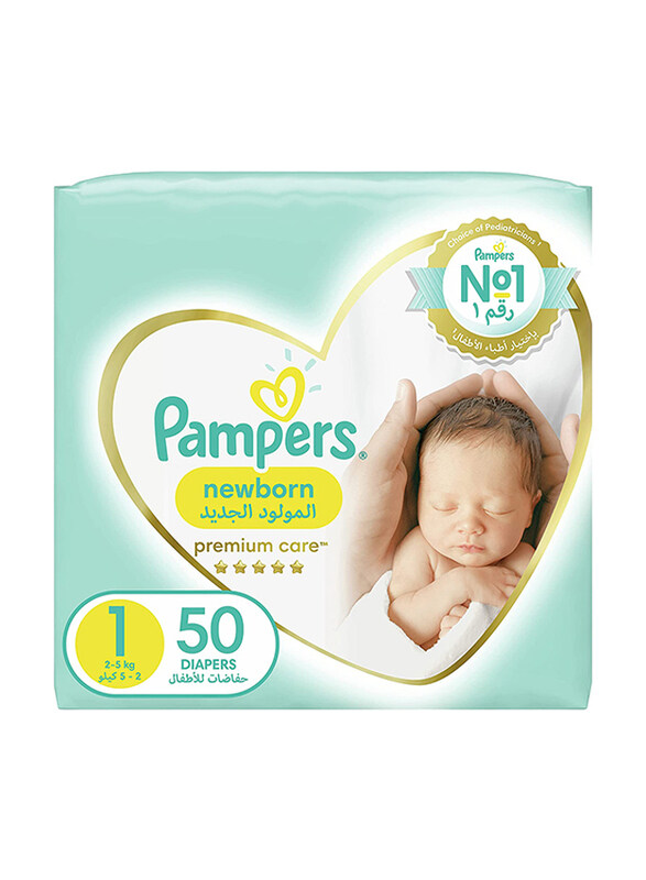 

Pampers Premium Care Diapers The Softest Diaper, Size 1, Newborn, 2-5 kg, 50 Count