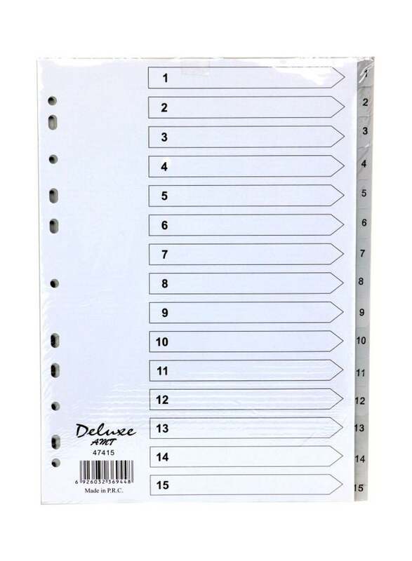 Deluxe PVC Index Paper Divider, 1-15 Tab, A4 Size, 10-Piece, 47415, Grey