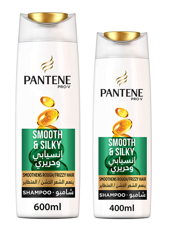 

Pantene Pro-V Smooth & Silky Shampoo Set for Frizzy Hair, 600ml + 400ml, 2 Pieces