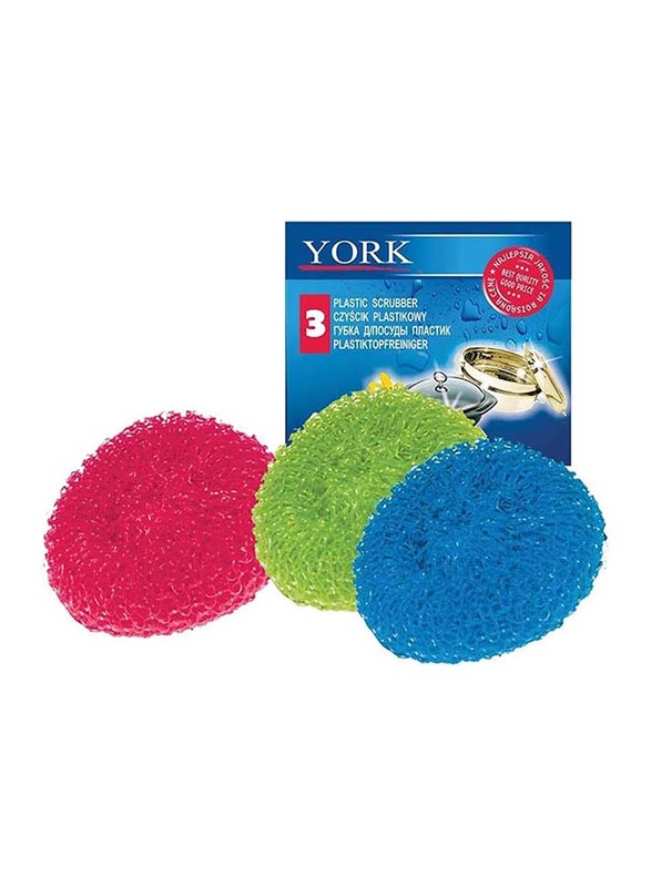 York Plastic Scrubber, 3 Pieces, Multicolour