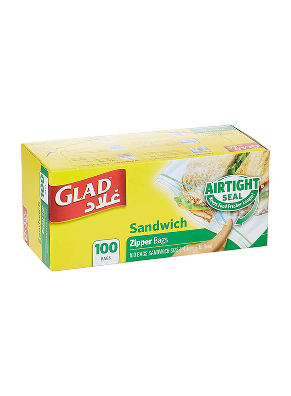 

Glad Zipper Food Storage Sandwich Bags, 14.4x16.5cm, 100 Bags