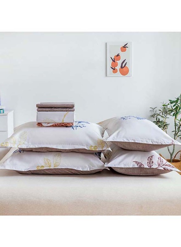 Aceir 6-Piece Microfibre Almond Duvet Cover Set, 1 Duvet Cover + 1 Fitted Sheet + 4 Pillow Cases, King, Multicolour