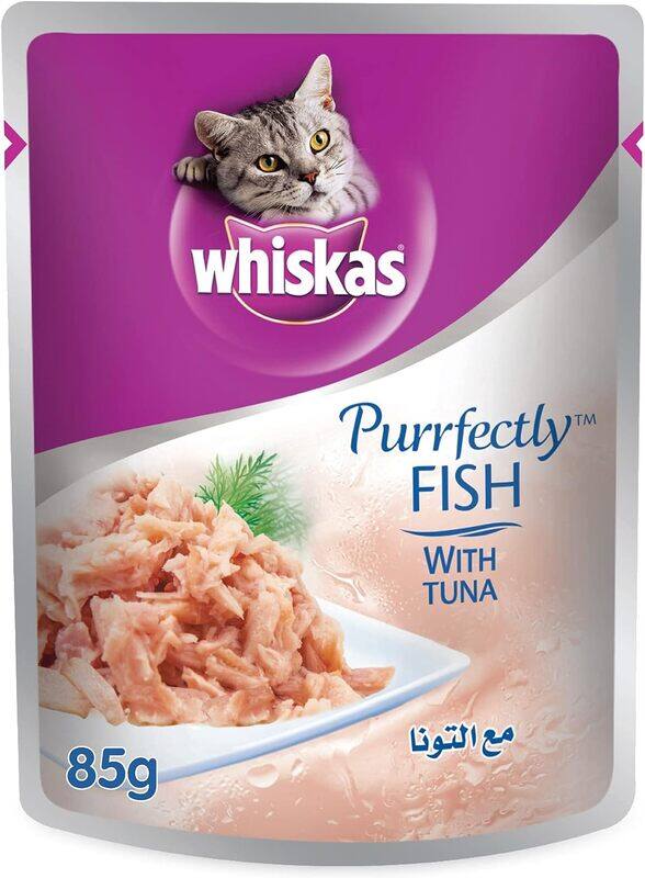 

Whiskas Purrfectly Fish with Tuna, Wet Cat Food, for Adult Cats 1+ Years, Flavor Lock Pouch Made for Sealing Freshness, Made from Real Fish for a Comp