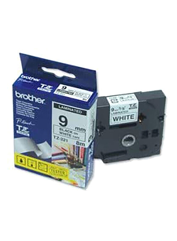 

Brother TZ-221 P-touch Label Tape, 9mm, Black on White, Black