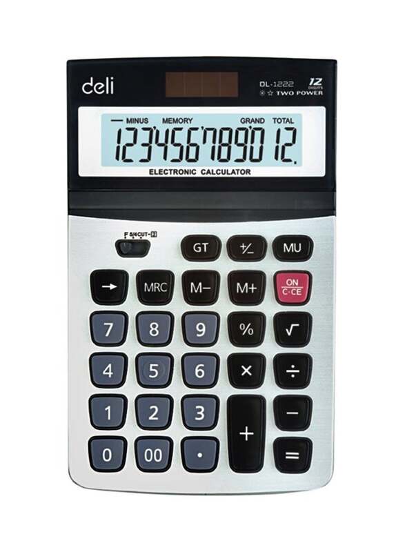 Deli 12-Digits Dual Power Metal Calculator, Black