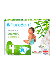 Pureborn Organic Bamboo Diapers Value Pack, Size 4, 9-15 kg, 24 Count