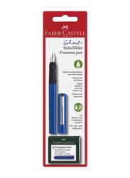 Faber Castell Fountain Pen Blue Design Medium Nib + 6 Ink Cartridges, School+, F149811, Blue