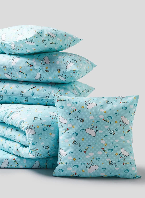 Aceir 6-Piece Cotton Comforter Set, King, 220 x 240cm, Blue/White