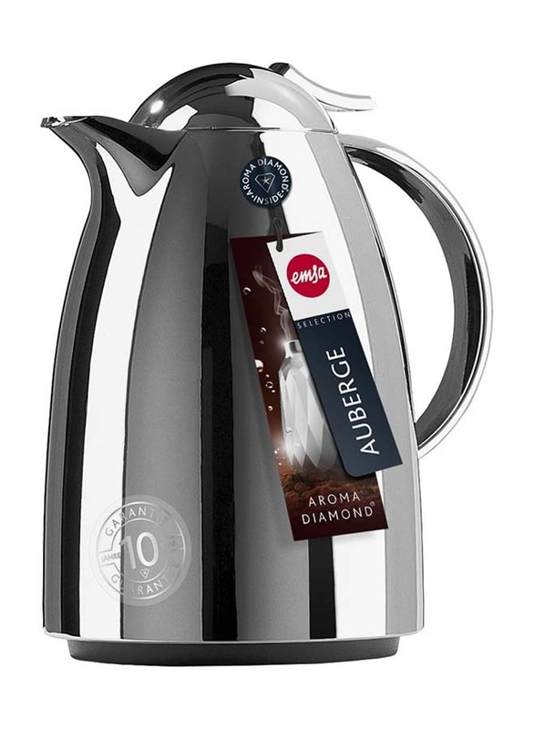 Emsa 1L Auberge Quick-Tip Vacuum Flask, Chrome