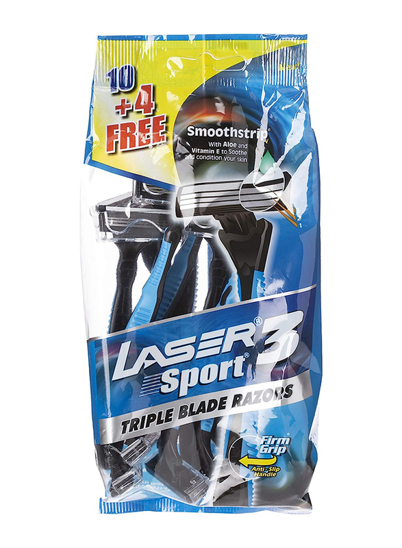 Laser Sport 3 Triple Blade Disposable Shaving Razor for Men, 14 Pieces