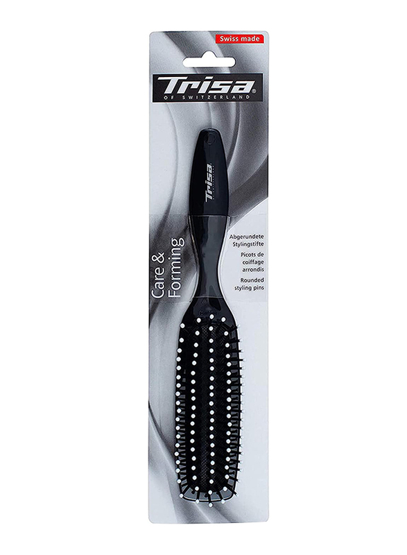 Trisa Brushing Rectangle Rubber Cushion Plastic Pins Hairbrush for All Hair Types, Assorted, 1 Piece