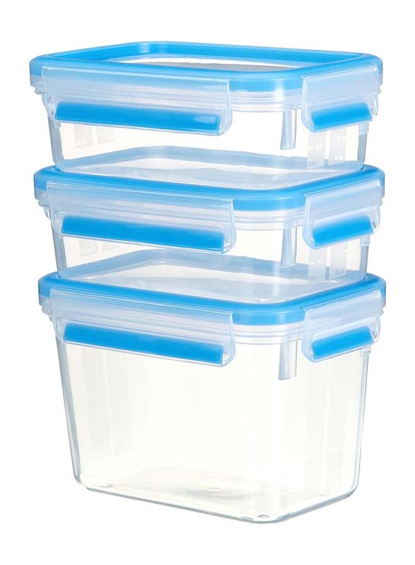 Emsa 3-Piece Clip & Close Food Container Set, 0.5/1/1.1L, Clear/Blue
