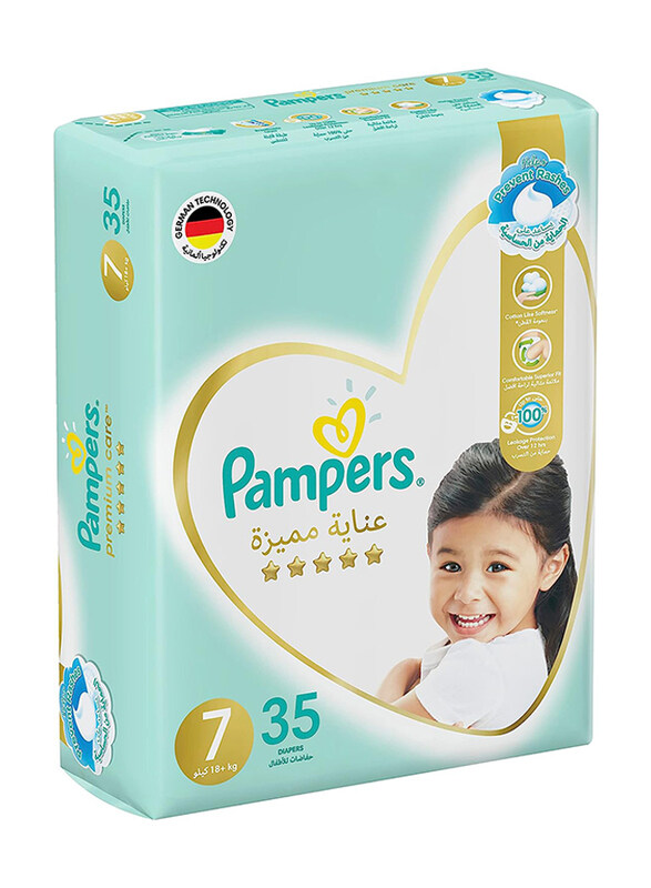 

Pampers Baby Infant Premium Care Diapers, Size 7, X-Large, 18+ kg, 35 Count