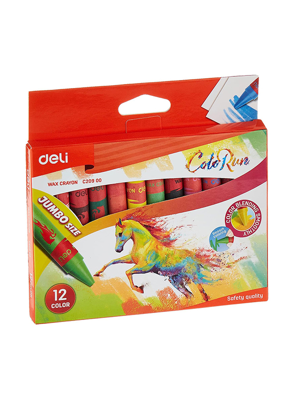 Deli 12 Piece Wax Thick Barrel Crayon, Multicolour